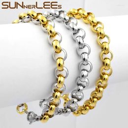 Link Bracelets SUNNERLEES Fashion Jewellery 3mm-9mm Mens Womens Rolo Chain Silver Colour Gold Plated Stainless Steel Bracelet SC43 B