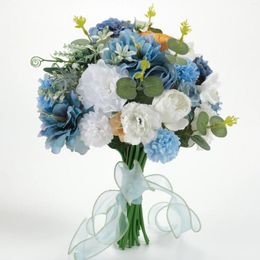 Decorative Flowers 1Pack Blue White Artificial Silk Flower Head Material Package Combo For DIY Wedding Bouquets Bridal Toss Bouquet Shoot