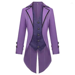 Men's Trench Coats Mens Purple Steampunk Gothic Jacket Long Sleeve Button Retro Victorian Tailcoat Tuxedo Uniform Men Party Halloween