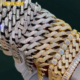 Iced Out Cuban Link Bracelet For Men Prong Setting CZ Cubic Zirconia Two Tone Color Chain Bangle Hip Hop Jewelry 240226