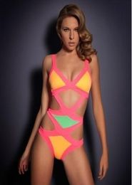 FashionRetro new women039s neon color block cut out triangle bandage monokini bikinis swimwear bathing suit sexy trikini XSSML1323188
