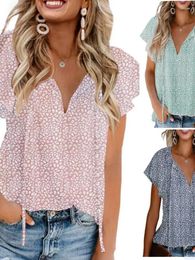 Women's Blouses 8-color Good Quality Summer Broken Flower Leisure V-neck Chiffon Shirt Loose And Simple Short Sleeve Top