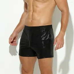 Men's Shorts Solid Colour Men Stage Show Performances Faux Leather With Elastic Waist Breathable For Sports