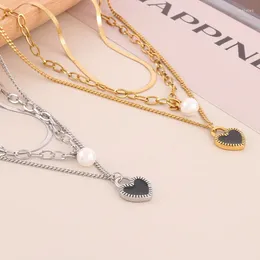 Pendant Necklaces Elegant Shell Imitation Pearl Heart For Women Gold Silver Colour Stainless Steel French Trendy Jewerly Mujer