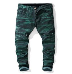 Mens Ripped Jeans For Men Casual Green Black Tie Dye Men Denim Pants Biker Hip Hop Jeans Fashion 2020 New Denim Pants Hombre2099315