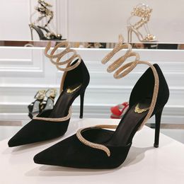 European and American women's slim high heels sandals sexy Cleo crystal one line with rhinestone snake wrapped gladiator Roman women's shoes