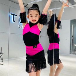 Stage Wear Children'S Latin Dance Performance Costume Sleeveless Top Fringed Skirt Girls Chacha Samba Salsa SL9821