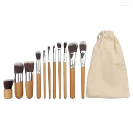 Makeup Brushes 11pcs Natural Bamboo Handle Set Eco Friendly Foundation Blending Cosmetic Make Up Tool With Linen Bag