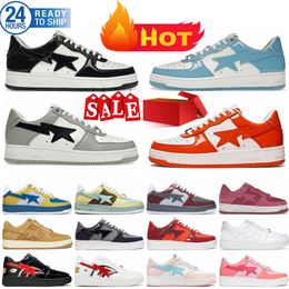 2024Designer Sta Casual Shoes Low Top Men and Women Grey White Camouflage Skateboarding Sport Bapely Sneakers Outdoor Shoes Waterproof leather Size 36-45