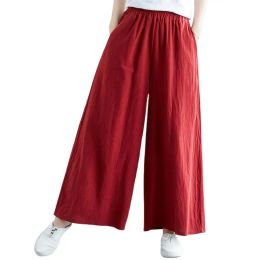 Capris New Spring Women cotton linen pants 2024 Autunm casual wide leg pants Plus size trousers black white red khaki 5XL 6XL pantalon