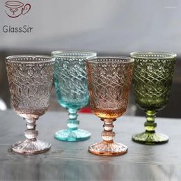 Wine Glasses 2Pcs Vintage Relief Glass Cups Colour Embossed Goblet Home Juice Water Cup Wedding Party Champagne Cocktail Gift 350Ml