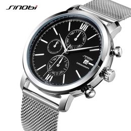 SINOBI Men Watches Sports Chronograph Men's Wrist Watches with Week Display Date Full Steel Top Brand Luxury Relogio Masculin236h