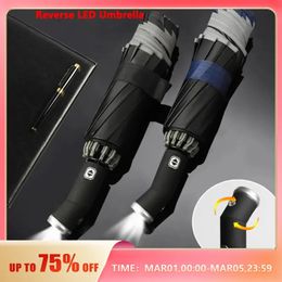 Fully Automatic Sun Protection Umbrella Folding Waterproof Umbrella With LED Flashlight UV Sunshade Rainproof Wind Resistance 240301