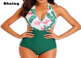 Deep V Neck Swimwear One Piece Swimsuit Bikini Sexy Backless Female 2021 Trikini Halter Bandage Bathing Suit High Waist Suit XL8958626