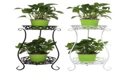 Wrought Iron Doublelayer Plant Stand Flower Shelf for Rack Balcony Simple Indoor Living Room Coffee Bar Garden Flower Pot Shelf L1324977