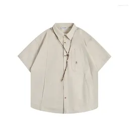 Men's Casual Shirts Men Vintage Necklace Loose Short Sleeve Cargo Cityboy Japanese Korean Streetwear Campus Man Blouses