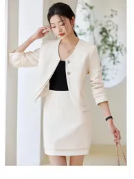 Two Piece Dress Spring Autumn Suit Women Elegant Korean Fashion V-neck Patchwork Blazer Top High Waist Mini Skirt Evening Party 2-piece Set