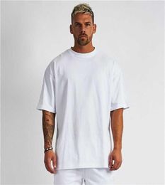 Solid Oversized T shirt Men Bodybuilding and Fitness Tops Casual Lifestyle Gym Wear Tshirt Male Loose Streetwear HipHop Tshirt 29271578
