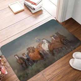 Carpets Galloping Horse Run Quickly Kitchen Non-Slip Carpet Dusty Cowboy Flannel Mat Welcome Doormat Floor Decoration Rug