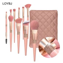 LOYBJ 10pcs Diamond Makeup Brushes Set Cosmetics Blending Tool Powder Foundation Blush Highlight Eyeshadow Eyebrow Eyelash Brush 240301