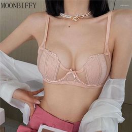 Bras Lace For Women Push Up Bra Deep V Underwear With Steel Ring Brassiere B C Cup Beauty Back Bralette Sexy Thin Lingerie