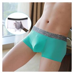 Underpants Fashion Sexy Boxers Solid Silk Low Waist Underwear Transparent U Convex Comfortable Pouch Soft Shorts