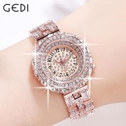 Wristwatches GEDI Top Luxury Women Full Diamond Watches Waterproof Stainless Steel Rose Gold Fashion Ladies Quartz Dress Watch Ana220v