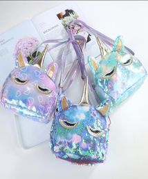 4 Colours Kid Unicorn Sequins Cross Body Bag Baby Cartoon Messenger Beach Bag Purses Sports Boutique Ins Cosmetic Bags8980195
