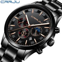 CRRJU Mens Watches Top Brand Luxury Sport Quartz All Steel Male Clock Military Camping Waterproof Chronograph Relogio Masculino255v