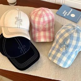 Y2k Fashions Bow Knot Baseball Caps Japanese Kawaii Plaid Hip-hop Hat Ins Summer Outdoor Cycling Sun Protection Hats Women 240301