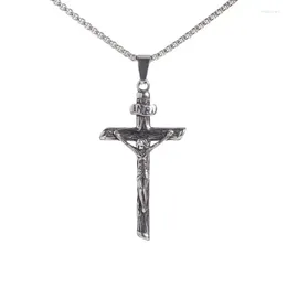 Pendant Necklaces Stainless Steel Jesus Cross Necklace Men Women Fashion Charm Versatile Prayer Amulet Jewellery Gift
