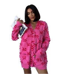 pink Designer Single Breasted Coat Women V neck Sweater Knit Cardigan Knitted Loose Coat Letter Printed Sweaters Ladies Outer Wear Thick Streetwear Hoodies