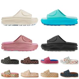 Platform Slides Fashion Summer Canvas Designer Sandals Women Rubber OG Casual Plate-forme Sliders Black Pink White Beige Grey Brown Mens Flat Slippers Beach Shoes
