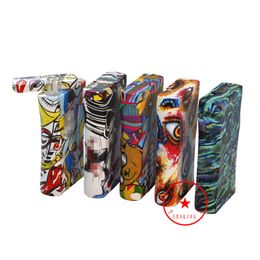 New Colorful Pattern Resin Smoking Cigarette Dugout Case Portable Dry Herb Tobacco Storage Container Filter Glass Catcher Taster Bat One Hitter Pipes Stash Box DHL