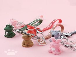 Cartoon geometric face animal keychain dinosaur panda couple creative ins personality car key chain cute animal pendant doll bag o9685808