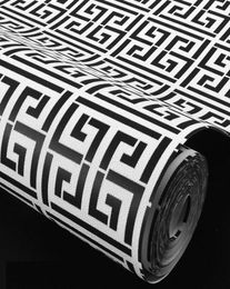 3D Non woven greek key Stripe Wallpaper Roll Home Decor Living Room Bedroom Wall Coverings Silver black Luxury Wall Paper3769315