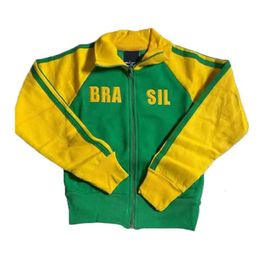 Y2K Aesthetic Brazilian Green Oversized Sweatshirt Men Women Letter Embroidery Zipper Hoodie Vintage Gothic Jacket Coat 240220