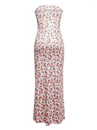 Casual Dresses Women Wrap Bodycon Tube Dress Floral Strapless Ruffle Slit Backless Cocktail Summer Party Club Long