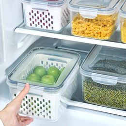 Storage Bottles Freshness-preserving Case Transparent Home Crisper Box Set With Drainage Basket Leakproof Buckle Lock For Vegetables
