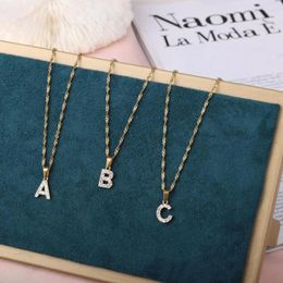 Chains Initials Micro Pave Letter Pendant Necklaces Gold Colour Stainless Steel Water Wave Chain For Men Women Charm Jewellery Gift