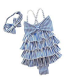 Children Swimsuits For Girls Baby Kids Beach One Piece Swimwear Navy Style Blue Striped Bathing Suit 29 Years Swimming Clothing Y6956536