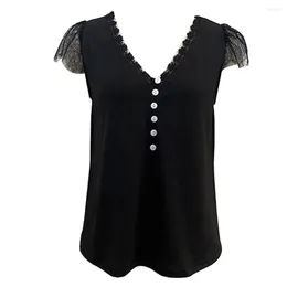 Women's Blouses Short Sleeve Tee Women Black Lace Top Stylish V-neck Tops Casual Summer Streetwear Dressy Outfits For Trendy