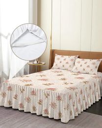 Bed Skirt Dahlia Flower Leaves Retro Elastic Fitted Bedspread With Pillowcases Mattress Cover Bedding Set Sheet