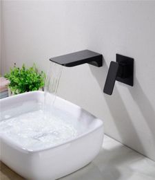 Wall Mounted Brass Waterfall BASIN FAUCET Black or Chrome Sink Tap Bathroom Concealed and Cold Water Mixer Taps 120788201941