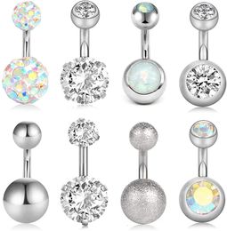 8Pcs Short Belly Button Rings 14G Stainless Steel for Women Girls Navel Belly Rings Crystal CZ Barbell Body Piercing 6mm 10mm 240228