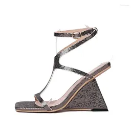 Sandals Women Square Toe Strange Heels Peep Breathable Female Pumps Ring Straps Buckle Strap Ladies Shoes Plus Size 35-43