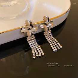 Dangle Earrings Chic Luxury Short Metal For Women Frilly Rhinestone Tassels Flower Women's Eardrop Sweet Jewelry Accessories