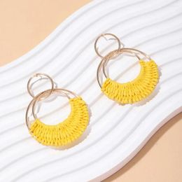 Dangle Earrings Boho Chic Raffia Geometric Drops Woven Hoops For Summer Beach Parties Fashion Accessories Gifts