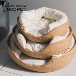 Mats Hoopet Four Seasons Pet Bed Kennel for Cat Puppy Dog Beds Sofa Handmade Bamboo Weaving Cat Cozy Nest Pet Accessaries