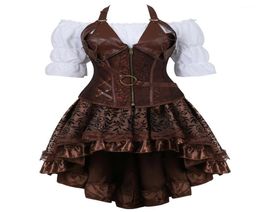 Bustiers Corsets Steampunk Corset Burlesque Skirt With White Renaissance Blouse Gothic Faux Leather Crop Top Pirate Wench Costum3417089